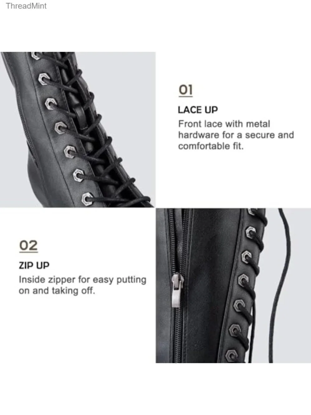 Faux Leather Over the Knee Thigh High Boots Lace Up Chunky Heel